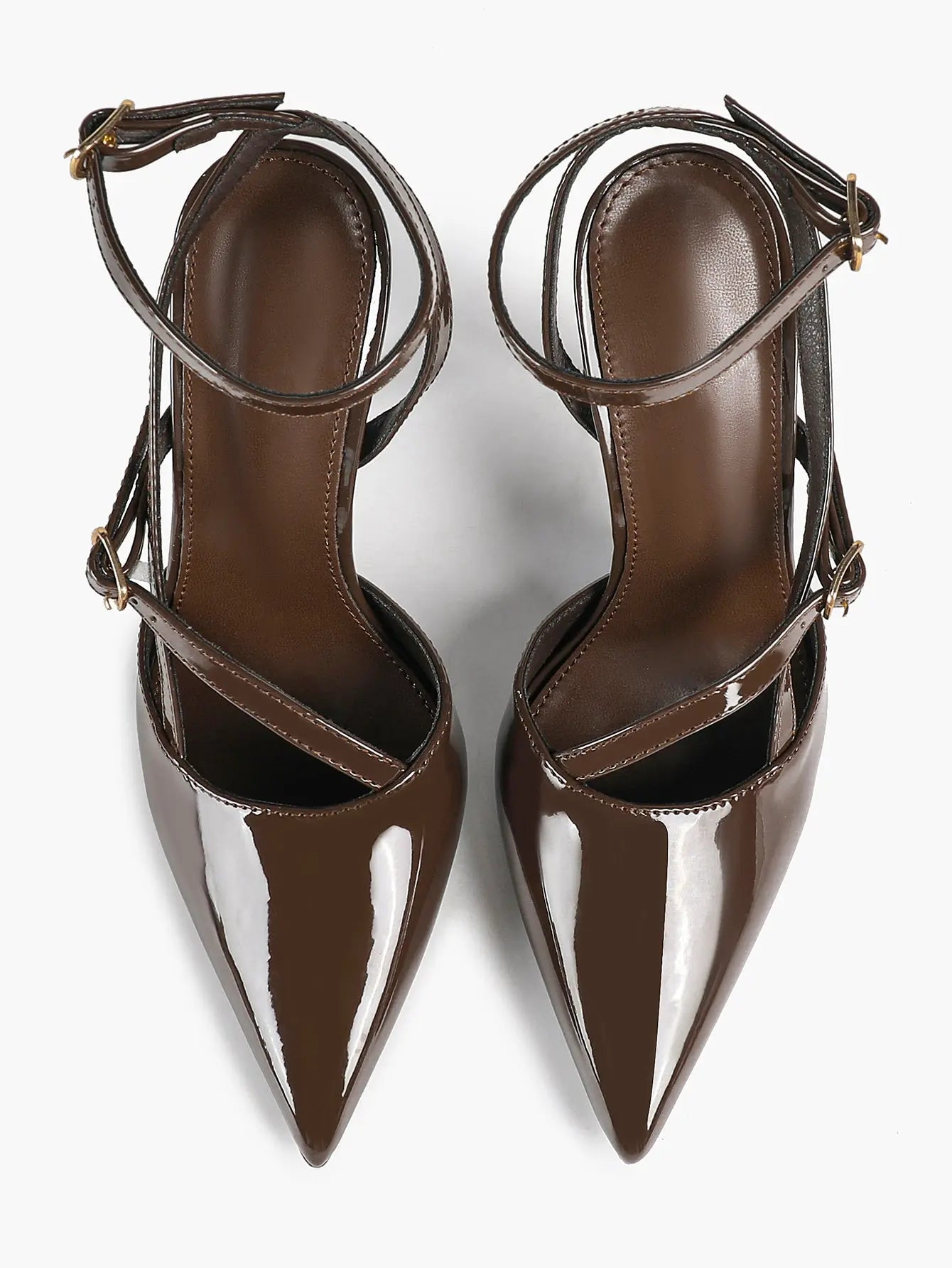 Women's Deep Brown Leather Stiletto Sandals Asymmetric Strap Heel with Soft Insole for Formal Dress Shoes YISHIFAN