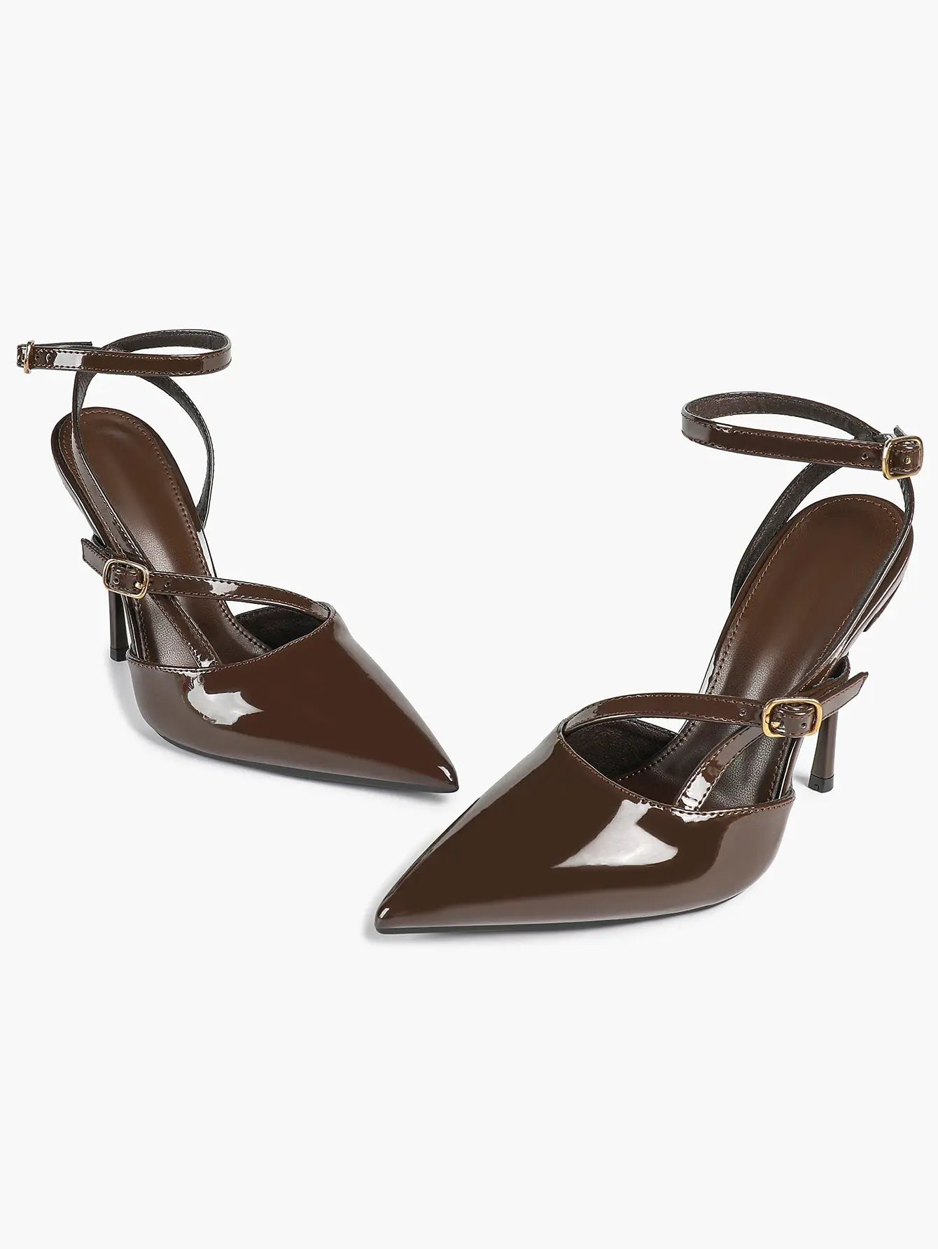 Women's Deep Brown Leather Stiletto Sandals Asymmetric Strap Heel with Soft Insole for Formal Dress Shoes YISHIFAN