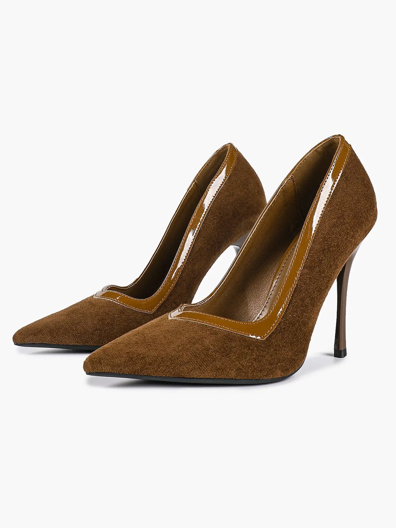 Women's Pumps Pointed Toe Stiletto Heels Black Suede Leather Trim Wedding Evening Party Dress Shoes YISHIFAN