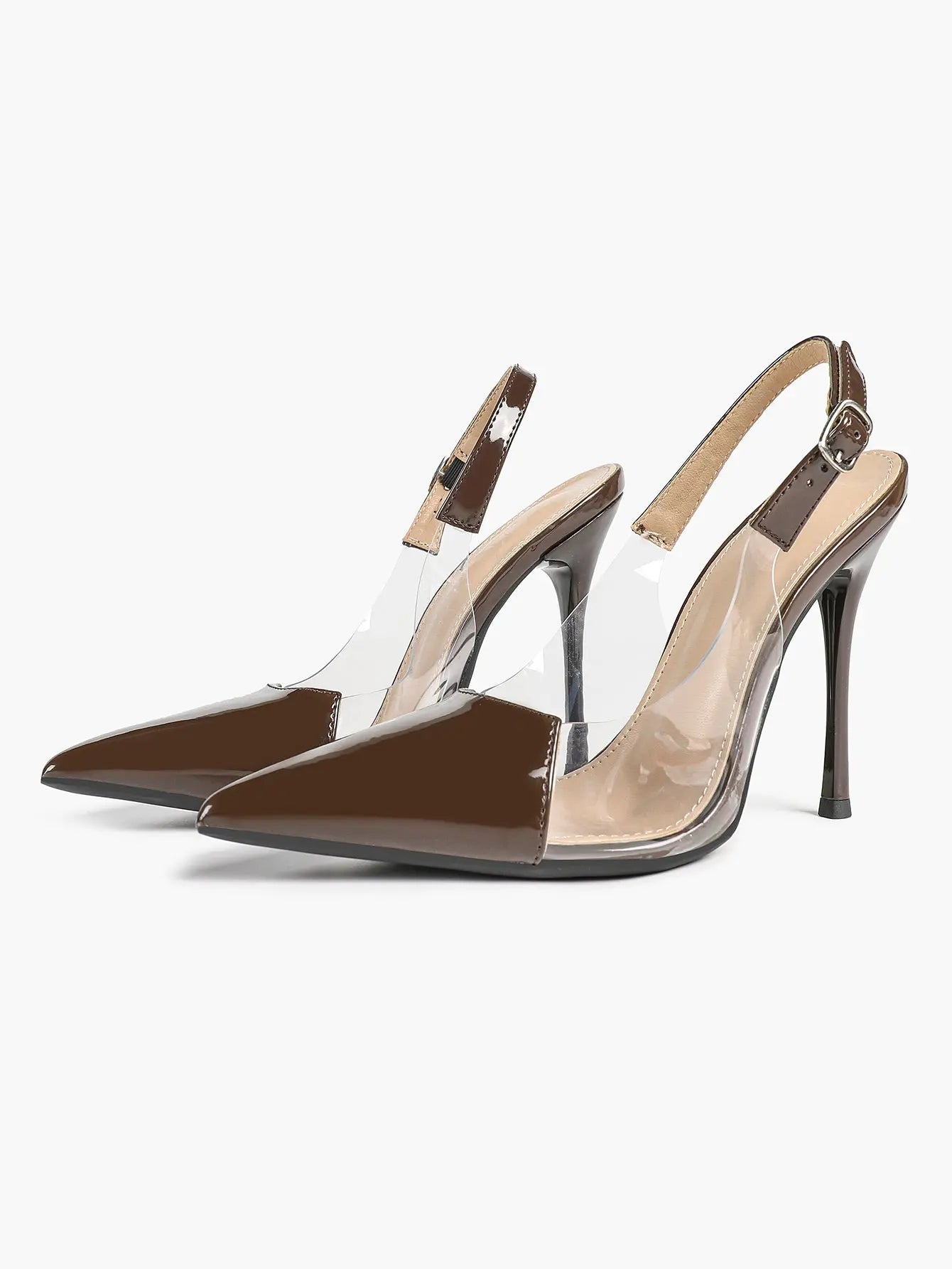 Women's Closed Pointed Toe Transparents Edge Stiletto Heel for Party Formal Dress Shoes YISHIFAN