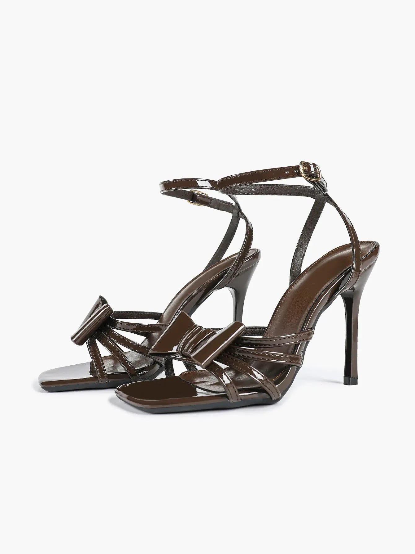 Women's Metallic Silver Open Toe Square Stiletto Sandals Galaxy Bowknot with Ankle Strap for Any Formal Scene YISHIFAN