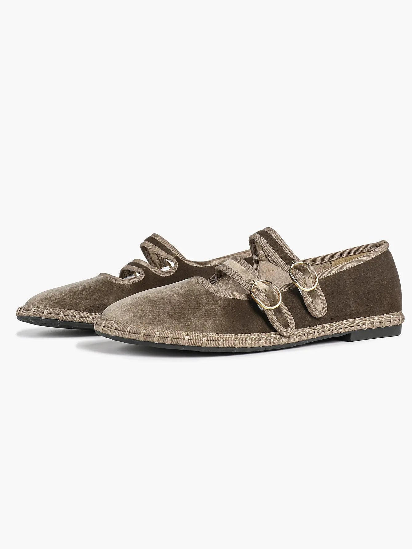 Women's Pink Suede Ballet Flats with Double Gold Buckle Cloud Comfort Insole for Casual Chic Everyday Shoes YISHIFAN