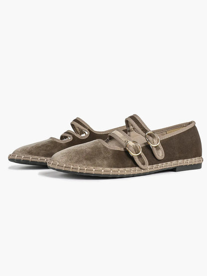 Women's Pink Suede Ballet Flats with Double Gold Buckle Cloud Comfort Insole for Casual Chic Everyday Shoes YISHIFAN