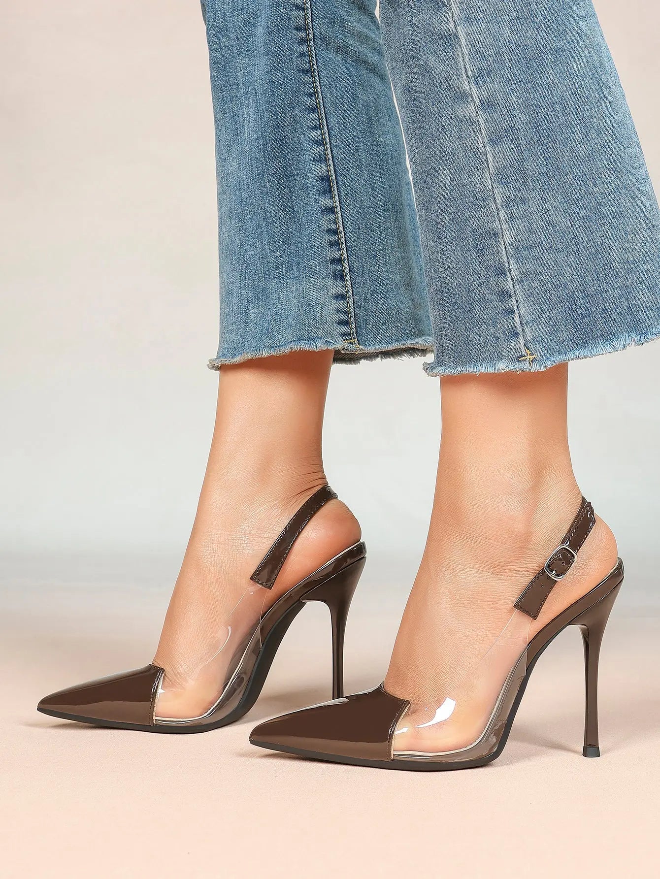 Women's Closed Pointed Toe Transparents Edge Stiletto Heel for Party Formal Dress Shoes YISHIFAN