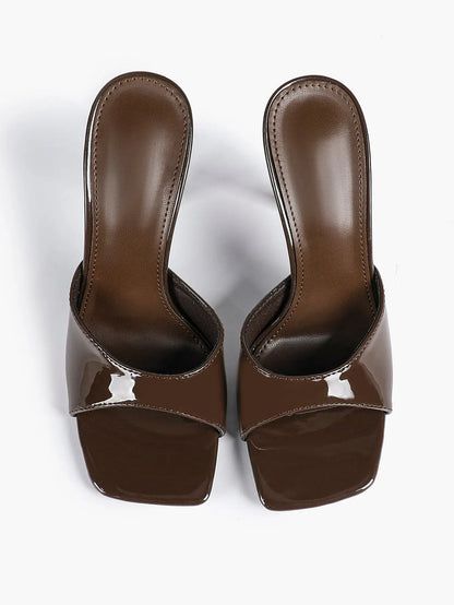 Women's Kitten Heels for Square Toe Open Toe Backless Mule Heels Stiletto Sandals 4.13 Inch YISHIFAN