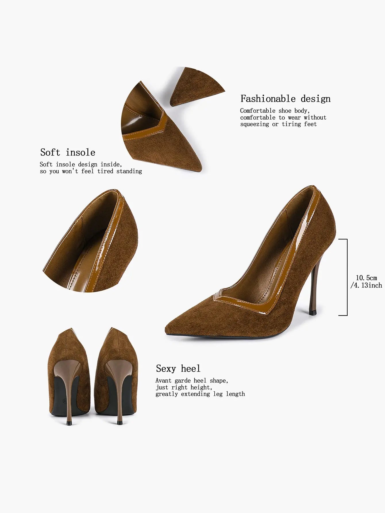 Women's Pumps Pointed Toe Stiletto Heels Black Suede Leather Trim Wedding Evening Party Dress Shoes YISHIFAN