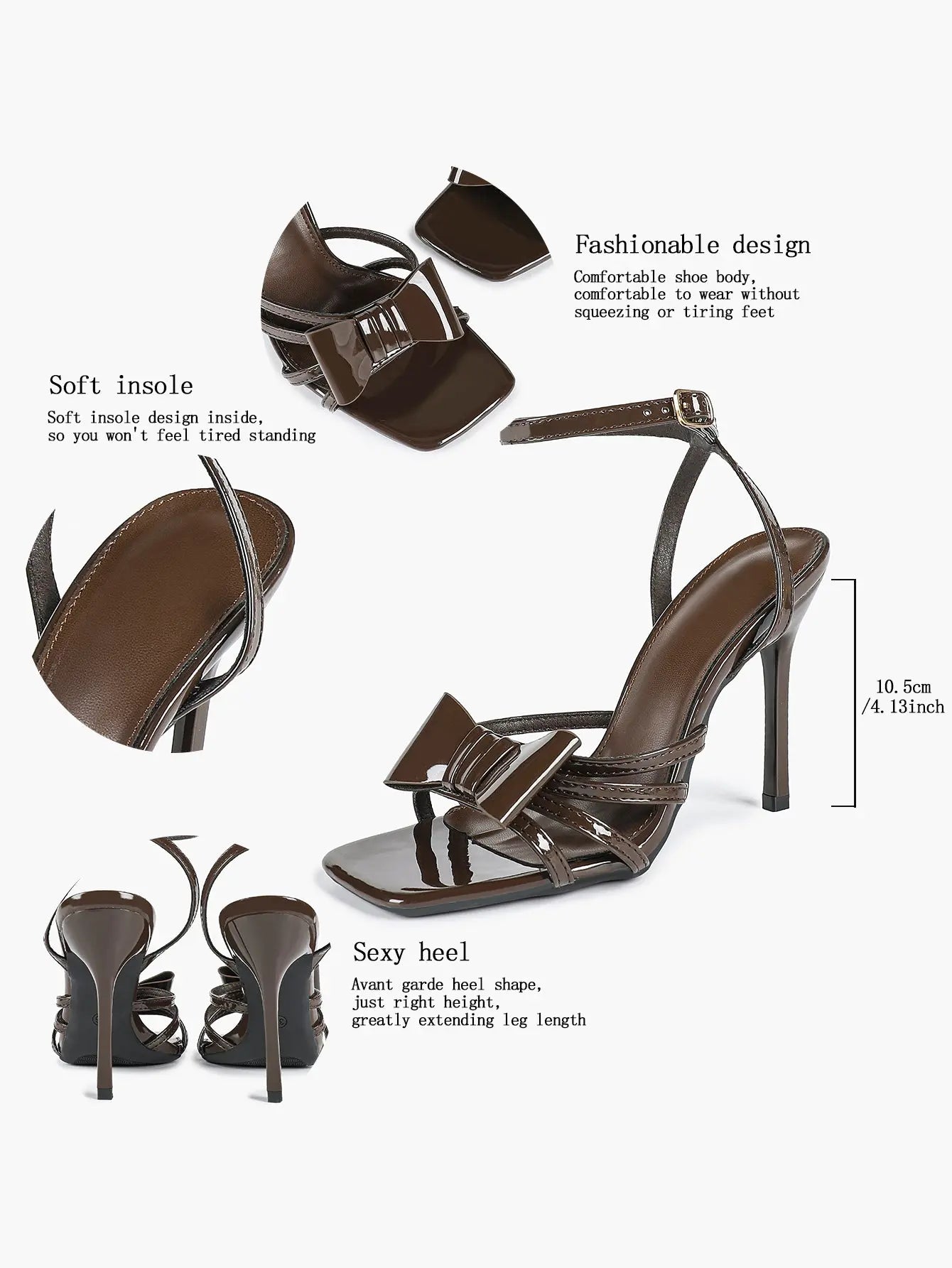 Women's Metallic Silver Open Toe Square Stiletto Sandals Galaxy Bowknot with Ankle Strap for Any Formal Scene YISHIFAN