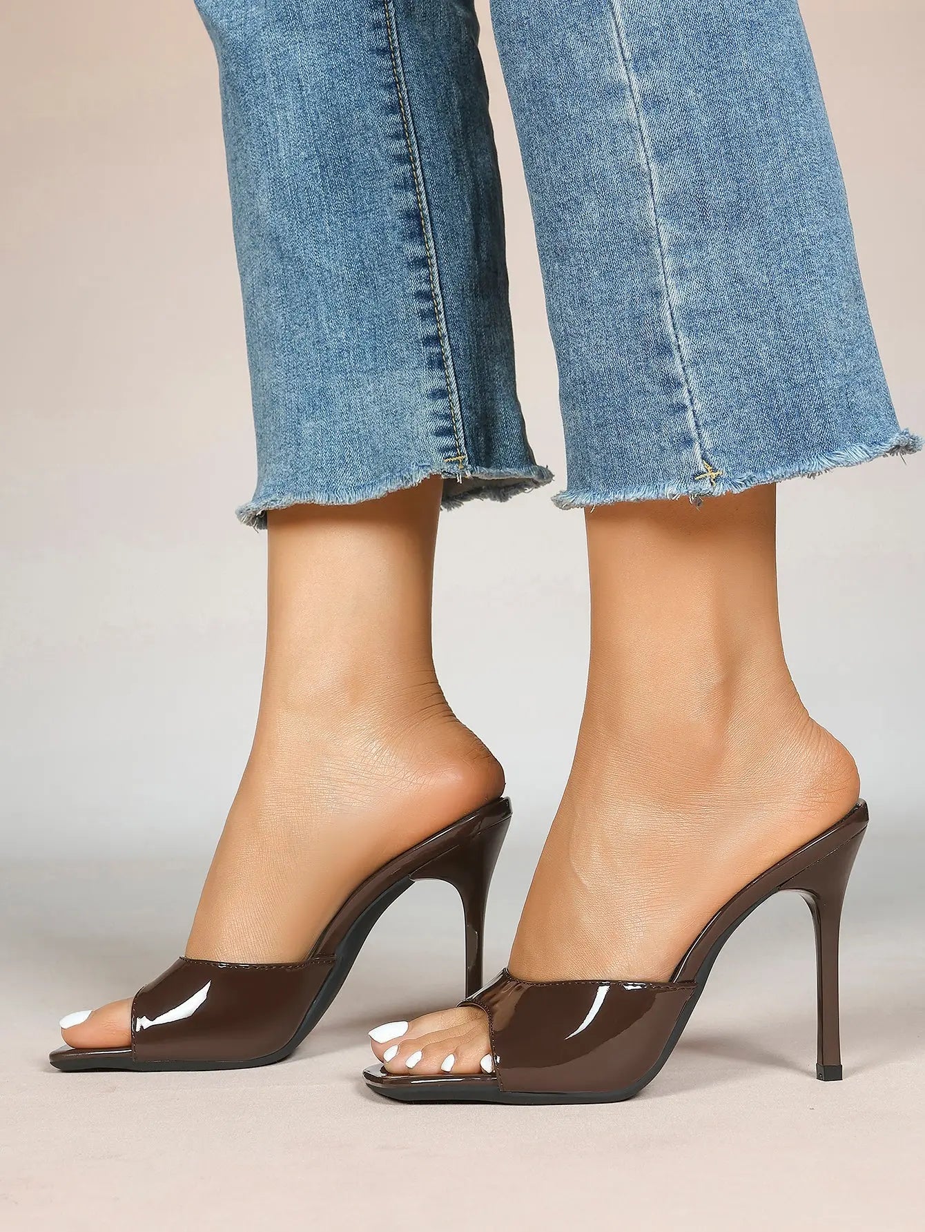 Women's Kitten Heels for Square Toe Open Toe Backless Mule Heels Stiletto Sandals 4.13 Inch YISHIFAN