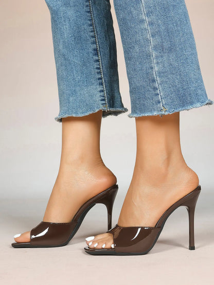Women's Kitten Heels for Square Toe Open Toe Backless Mule Heels Stiletto Sandals 4.13 Inch YISHIFAN