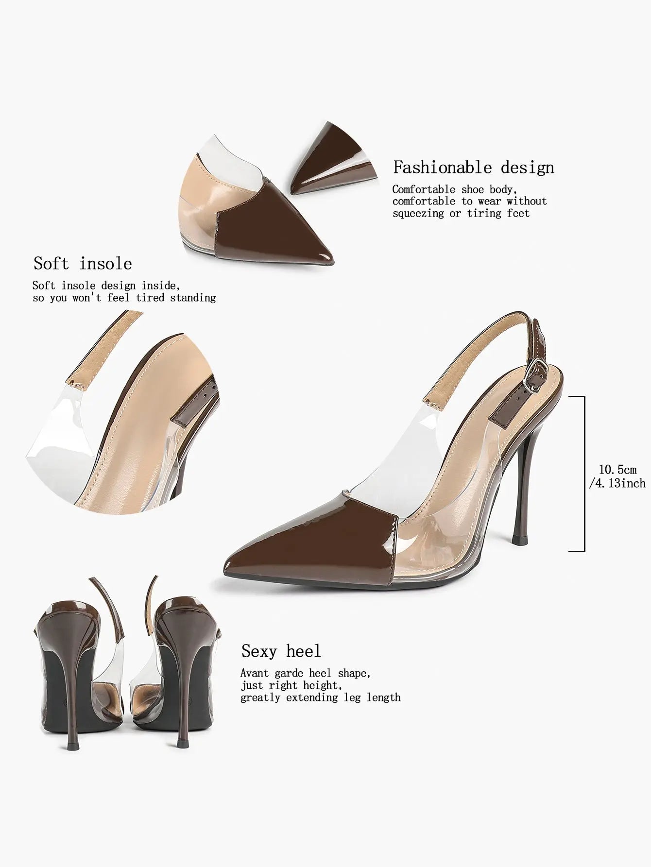 Women's Closed Pointed Toe Transparents Edge Stiletto Heel for Party Formal Dress Shoes YISHIFAN