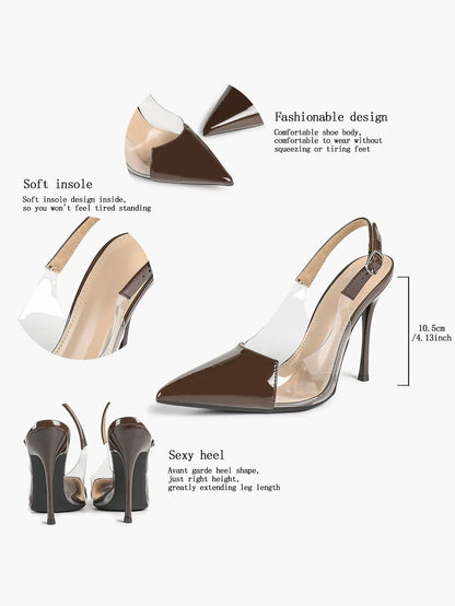 Women's Closed Pointed Toe Transparents Edge Stiletto Heel for Party Formal Dress Shoes YISHIFAN
