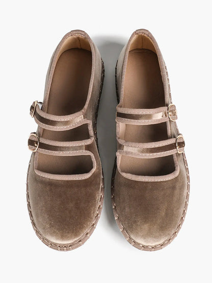 Women's Pink Suede Ballet Flats with Double Gold Buckle Cloud Comfort Insole for Casual Chic Everyday Shoes YISHIFAN