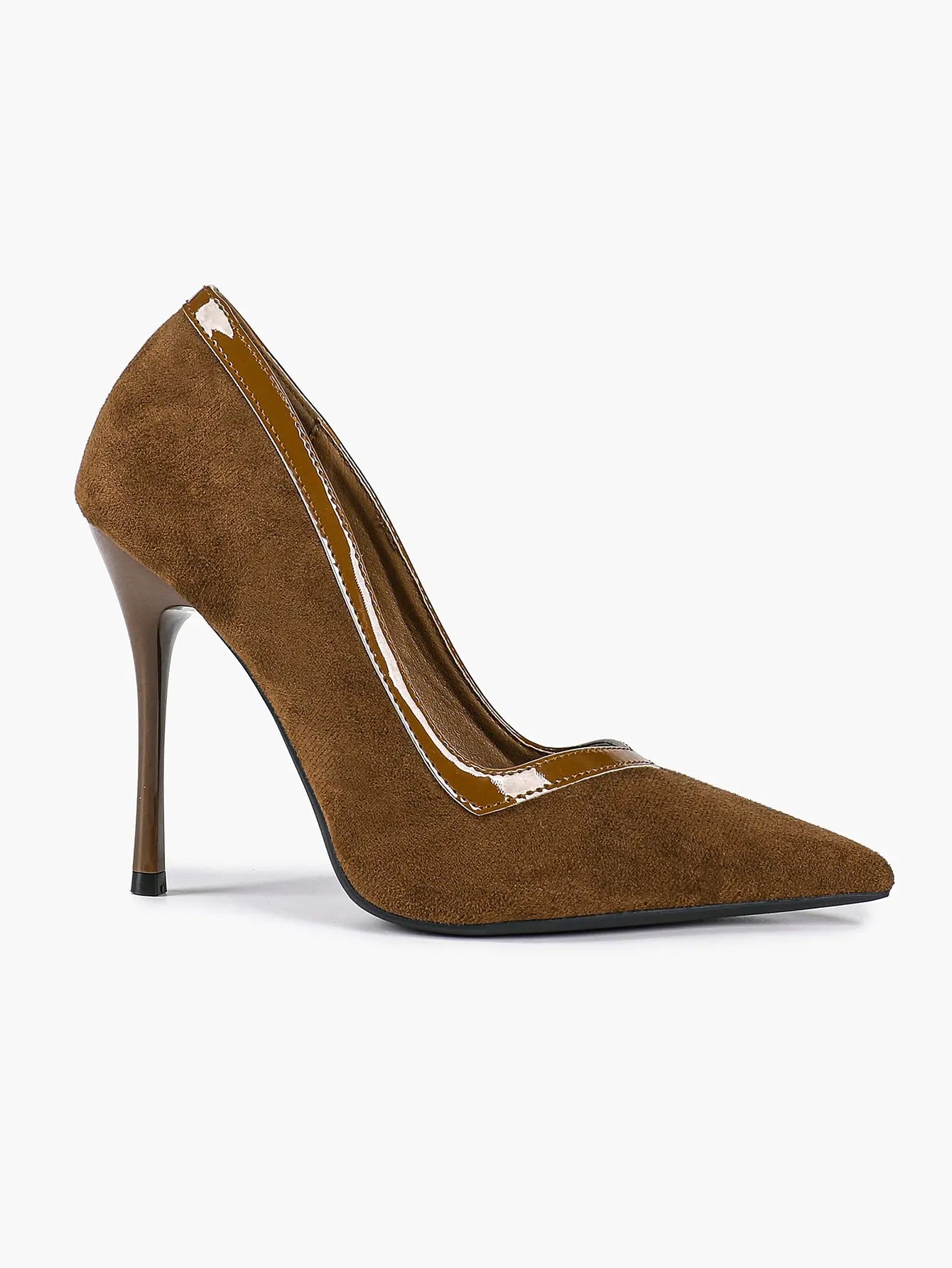 Women's Pumps Pointed Toe Stiletto Heels Black Suede Leather Trim Wedding Evening Party Dress Shoes YISHIFAN