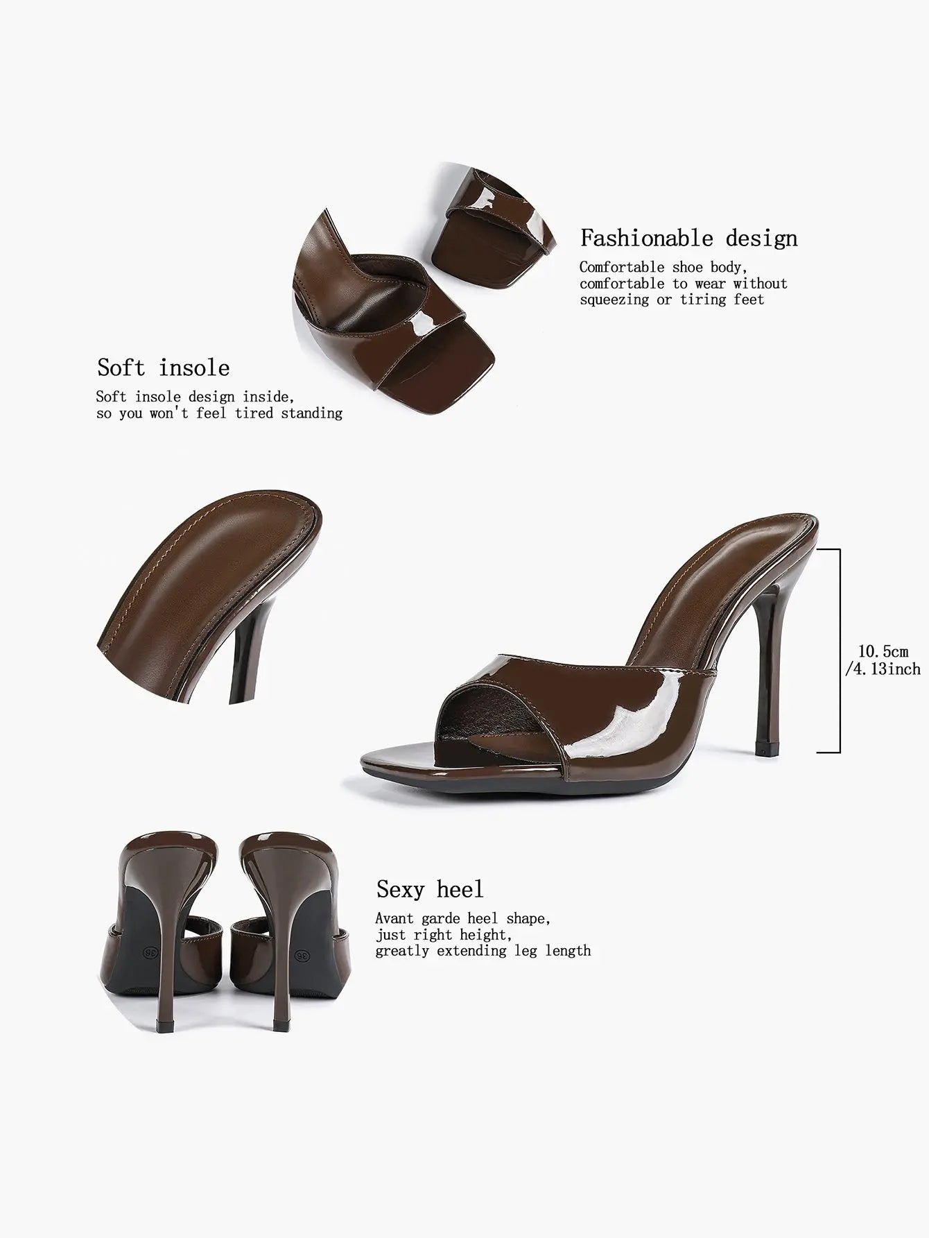 Women's Kitten Heels for Square Toe Open Toe Backless Mule Heels Stiletto Sandals 4.13 Inch YISHIFAN