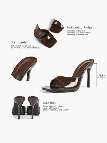 Women's Kitten Heels for Square Toe Open Toe Backless Mule Heels Stiletto Sandals 4.13 Inch YISHIFAN
