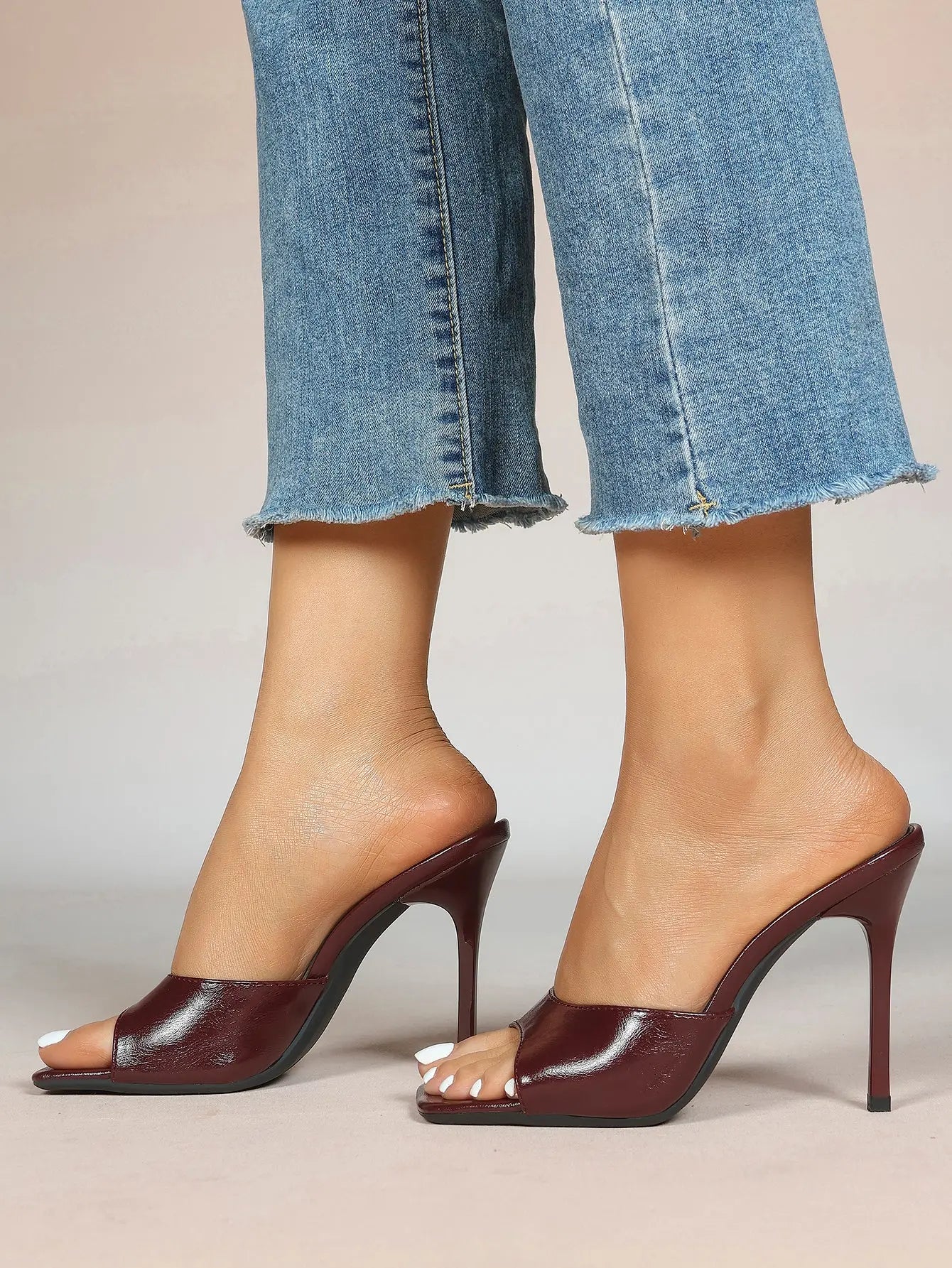 Women's Kitten Heels for Square Toe Open Toe Backless Mule Heels Stiletto Sandals 4.13 Inch YISHIFAN