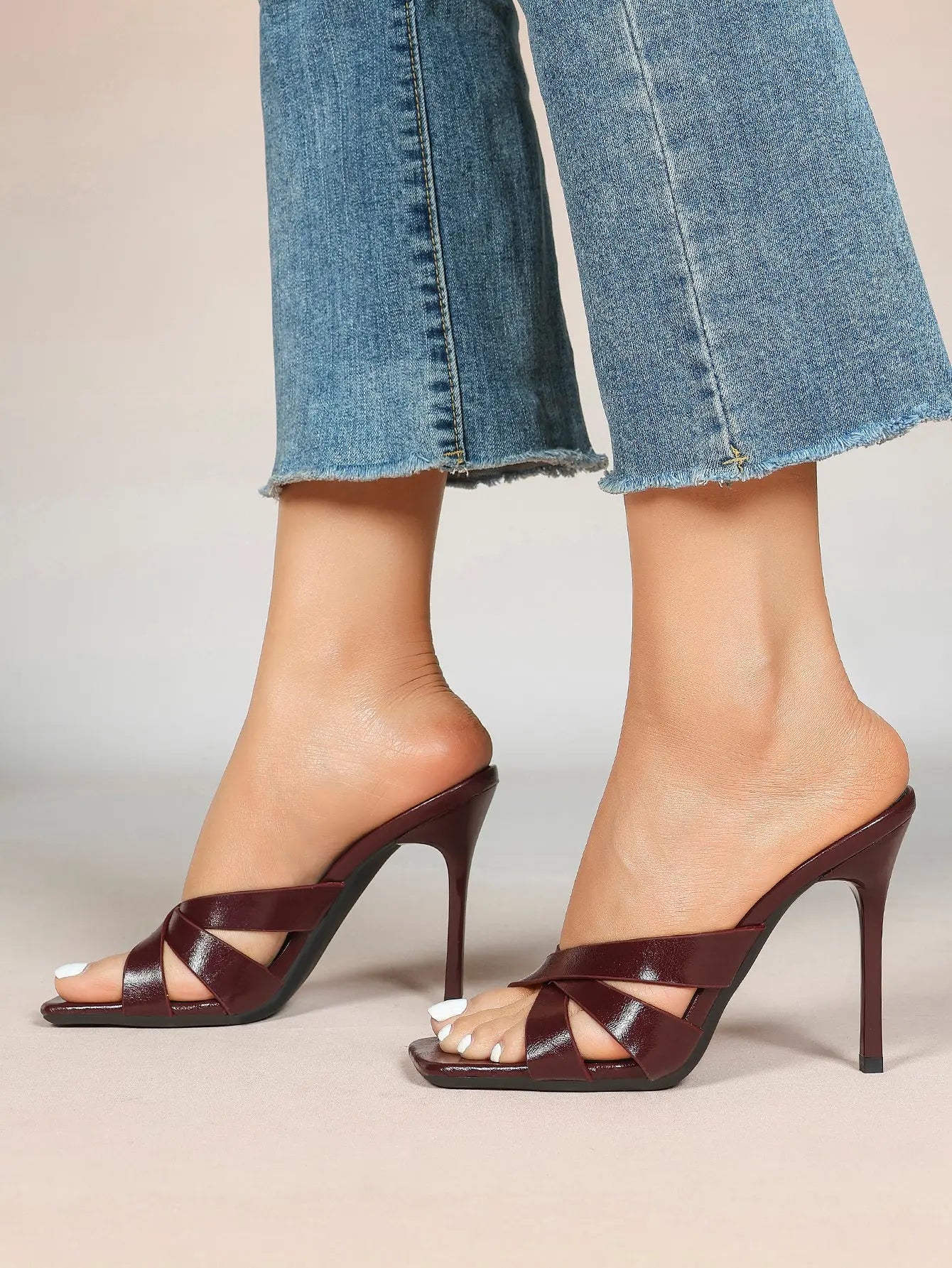 Women's Heeled Open Toe Sandals Square Toe Shoes Dress Wedding Office Shoes YISHIFAN