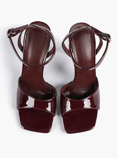 Women's Stiletto Heels 4.13 Inch Square Toe Ankle Strap Sandals Wedding Party Office Dress Shoes YISHIFAN