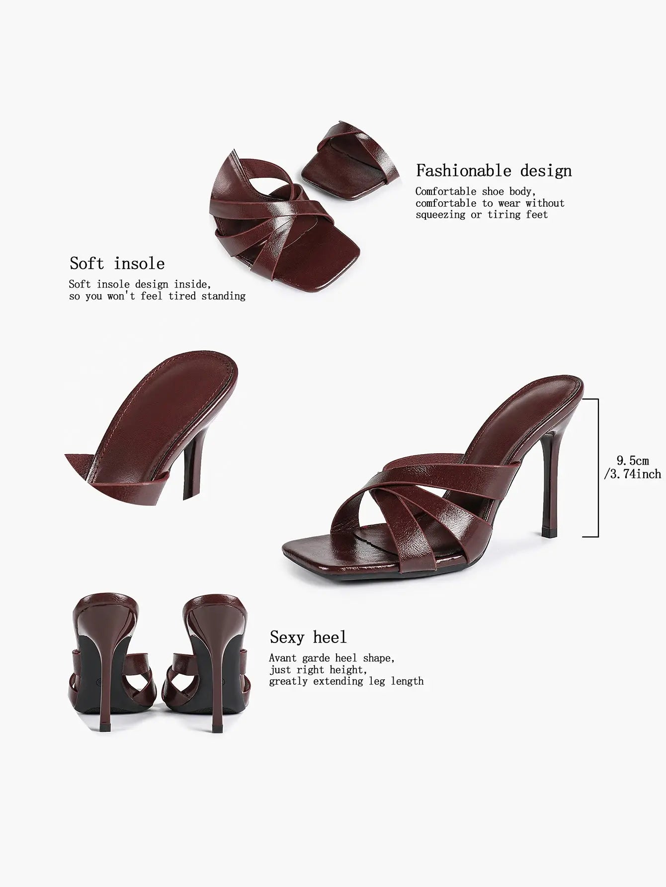 Women's Heeled Open Toe Sandals Square Toe Shoes Dress Wedding Office Shoes YISHIFAN