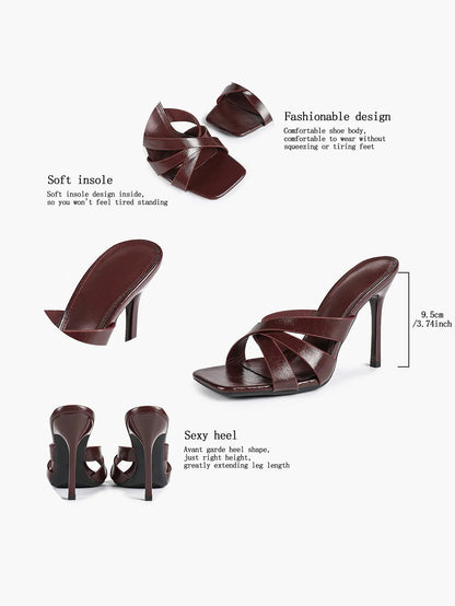 Women's Heeled Open Toe Sandals Square Toe Shoes Dress Wedding Office Shoes YISHIFAN