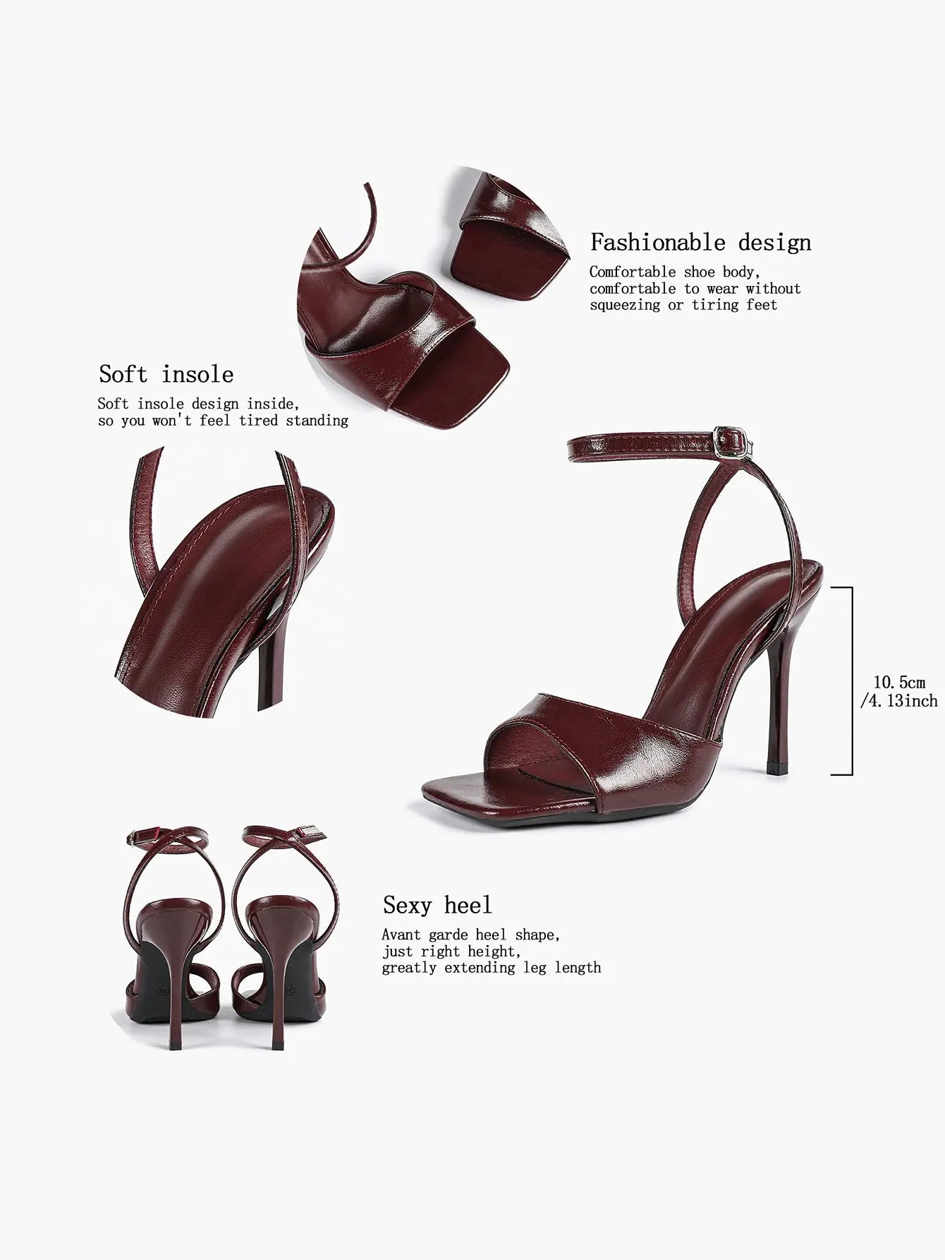 Women's Stiletto Heels 4.13 Inch Square Toe Ankle Strap Sandals Wedding Party Office Dress Shoes YISHIFAN