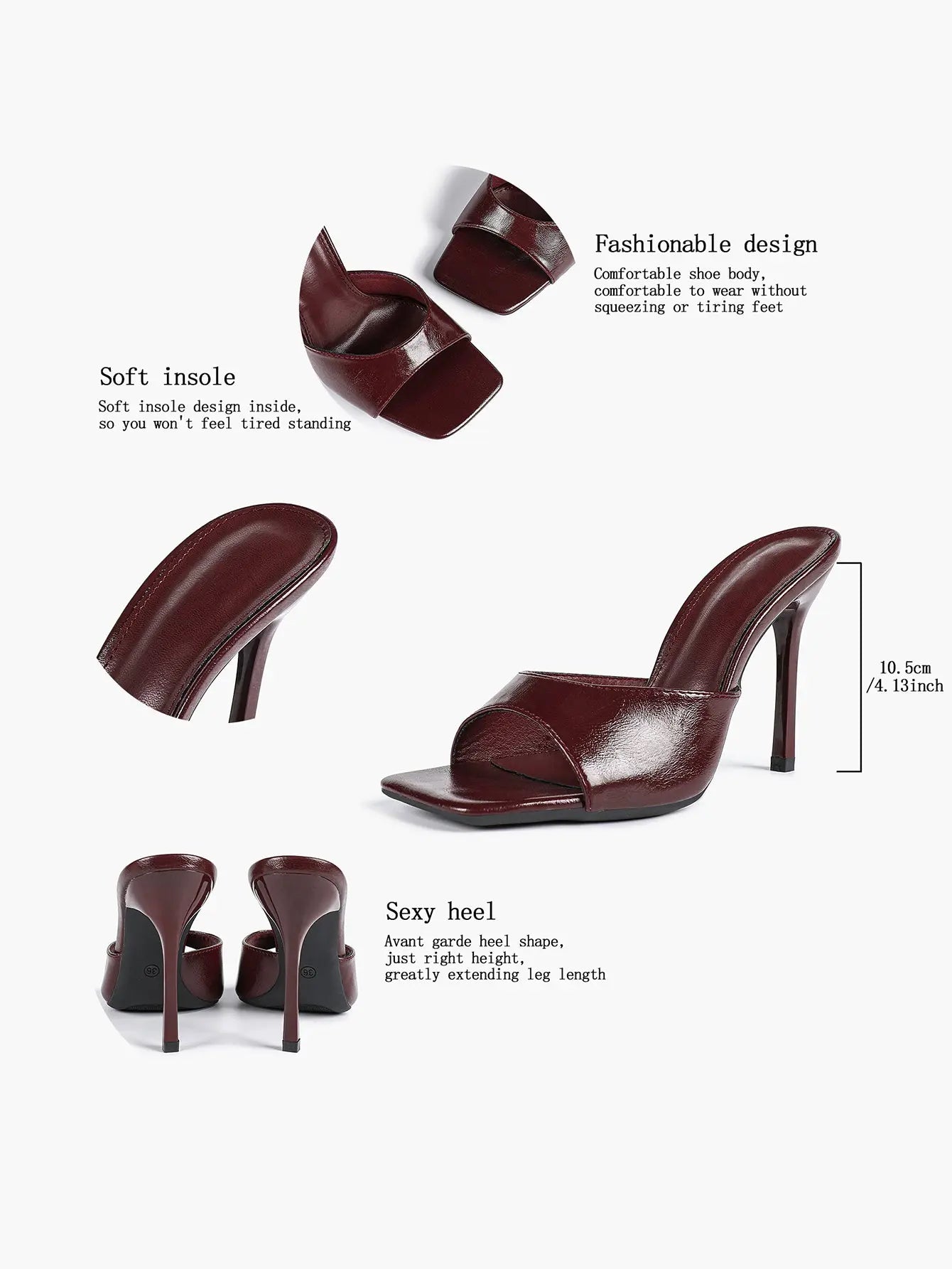 Women's Kitten Heels for Square Toe Open Toe Backless Mule Heels Stiletto Sandals 4.13 Inch YISHIFAN