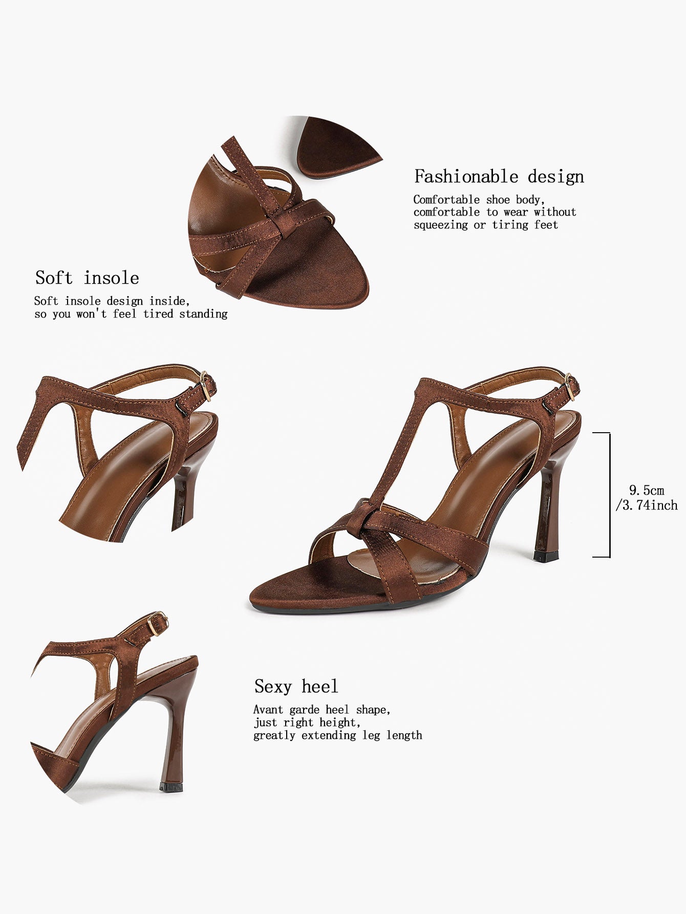 Women's Bronze Satin T-Strap Crisscross Stiletto Sandals Pointed Open Toe Ankle Buckle Heels Elegant Evening Shoes