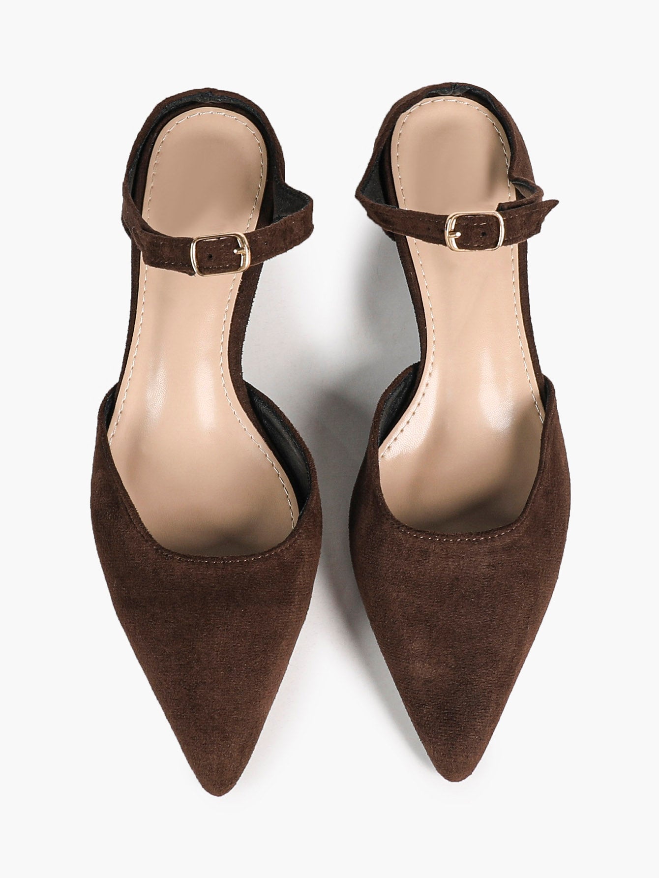 Brown Suede Pointed-Toe Slingback Pumps with Low Block Heel