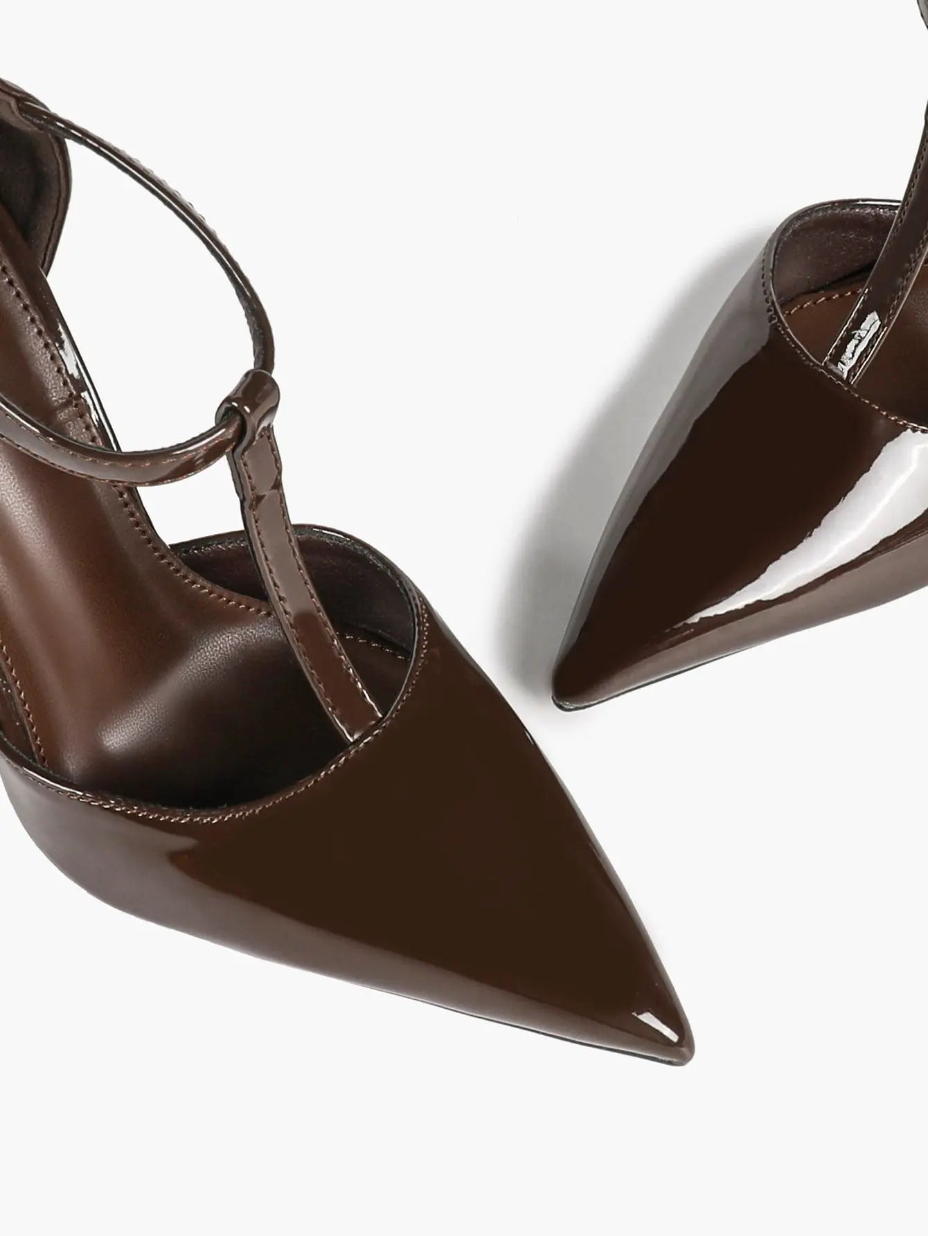 Women's Glossy T-Bar Pointed Pumps 10.5cm Stiletto Slingback Dress Heels YISHIFAN
