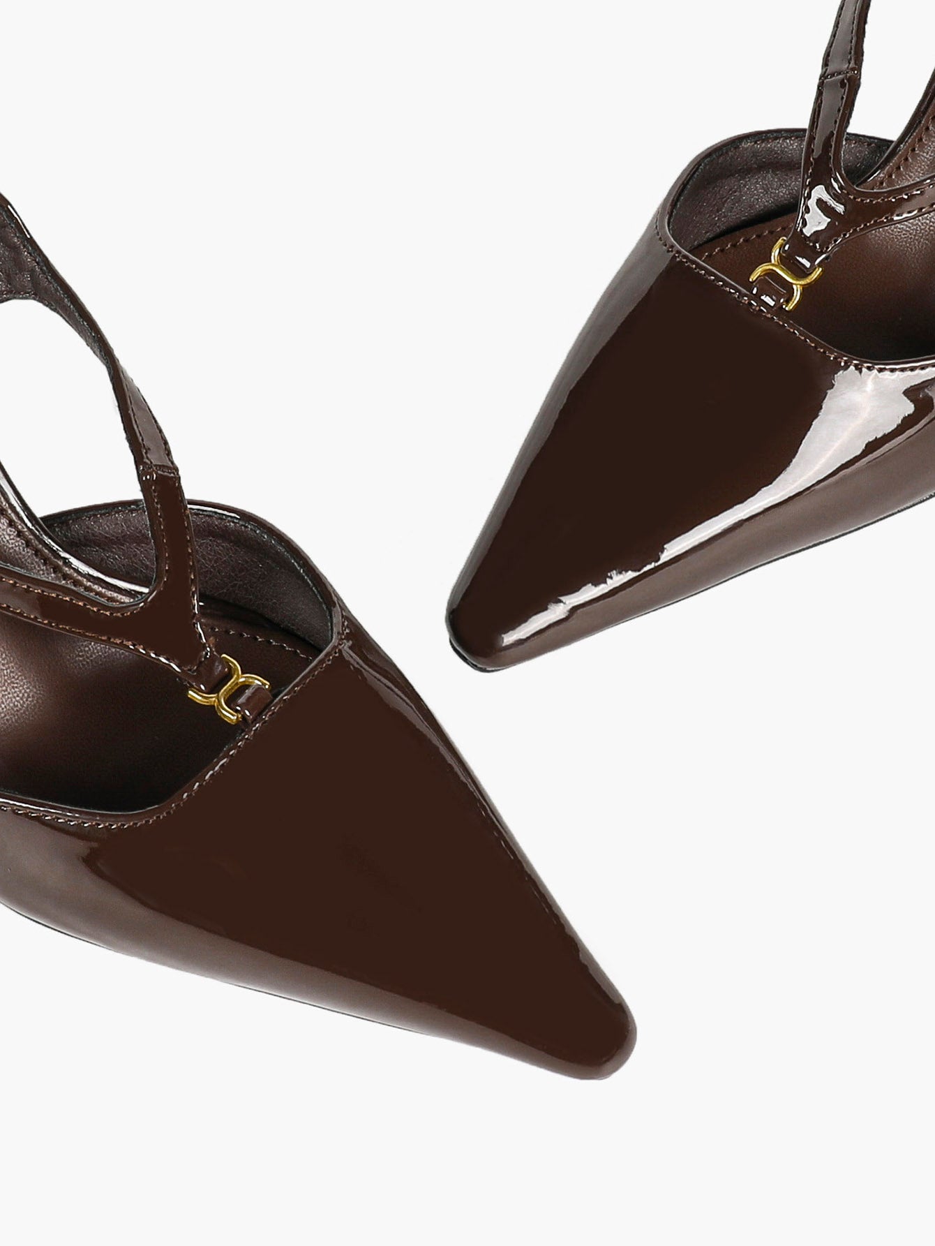 Dark Brown Patent Pointed Toe Slingback Stilettos Cross Strap Buckle Heels Party Evening Shoes