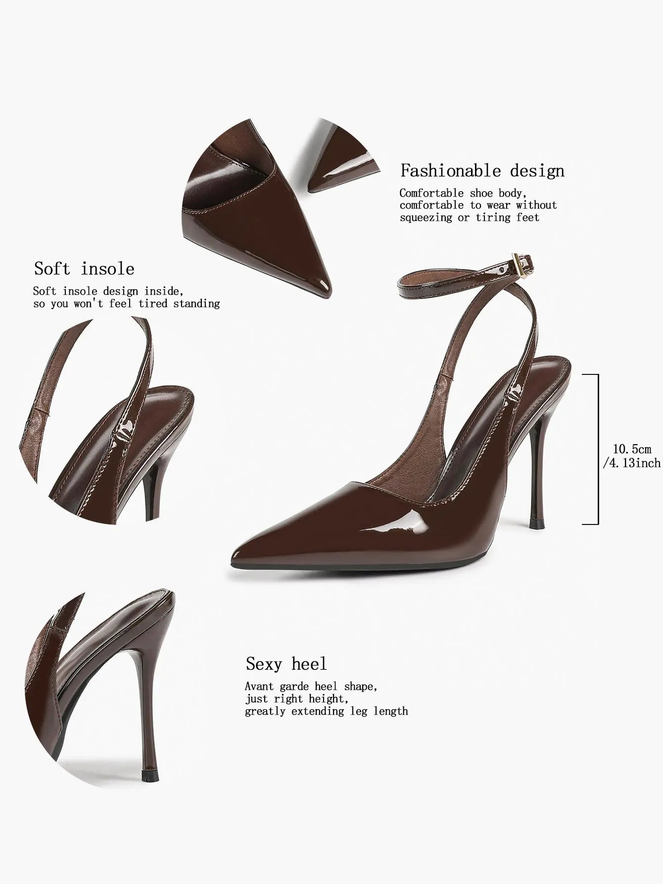 Wine Red Crinkle PU D’Orsay Ankle Strap Stiletto Slingback – Women’s Pointed Toe High Heels YISHIFAN