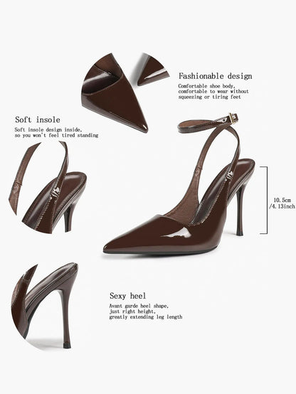 Wine Red Crinkle PU D’Orsay Ankle Strap Stiletto Slingback – Women’s Pointed Toe High Heels YISHIFAN