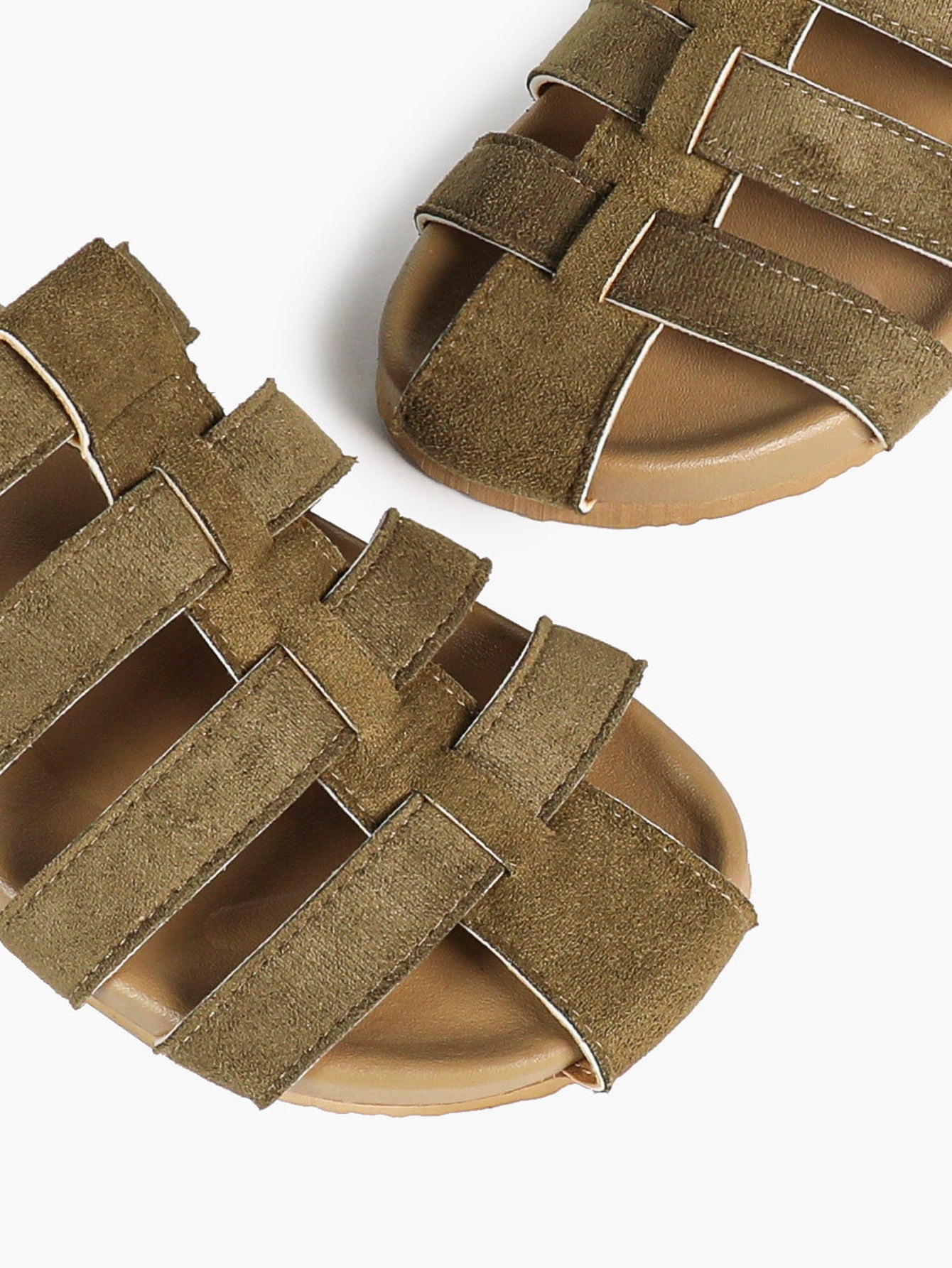 Camel Suede Woven Cage Slides with Silver-Tone Buckle Detail