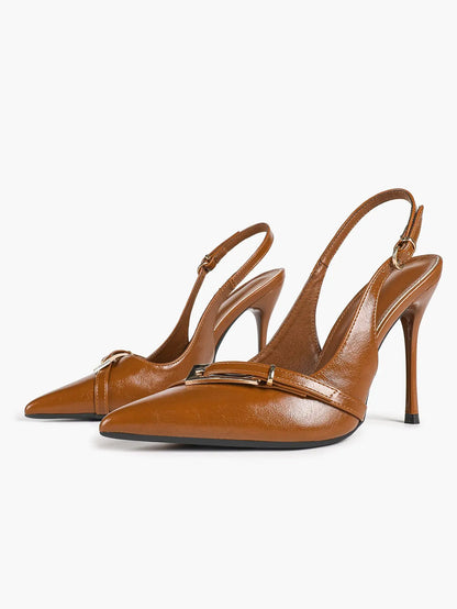 Chocolate-Brown Sculptural Stilettos: Gold-Chain Accents & Cloud-Like Soft Insole for Leg-Lengthening Glamour YISHIFAN