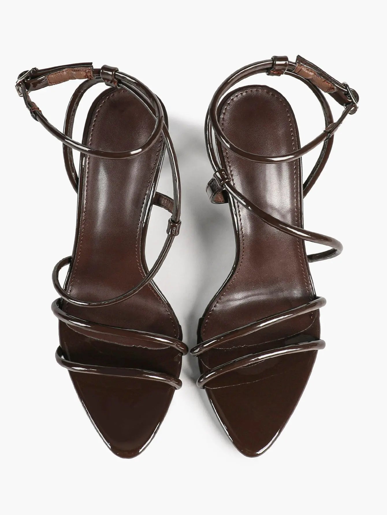 Cognac Multi-Strap Square Toe Stiletto Sandals – Women’s Tubular Toe Strap Ankle Strap Heels YISHIFAN