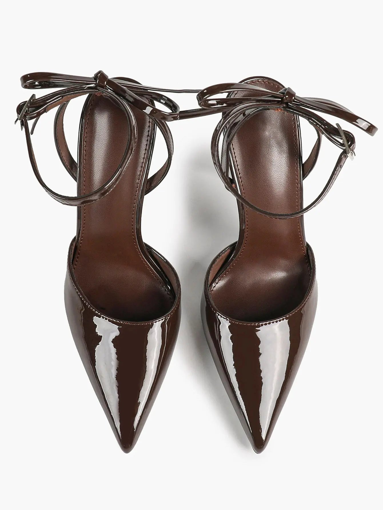 Black Patent D’Orsay Bow Ankle Strap Stiletto Heels – Women’s Pointed Toe High Heels YISHIFAN