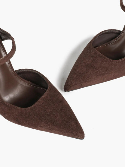 Women's Suede Pointed Toe D'Orsay Pumps Ankle Strap Stiletto High Heels with Buckle YISHIFAN