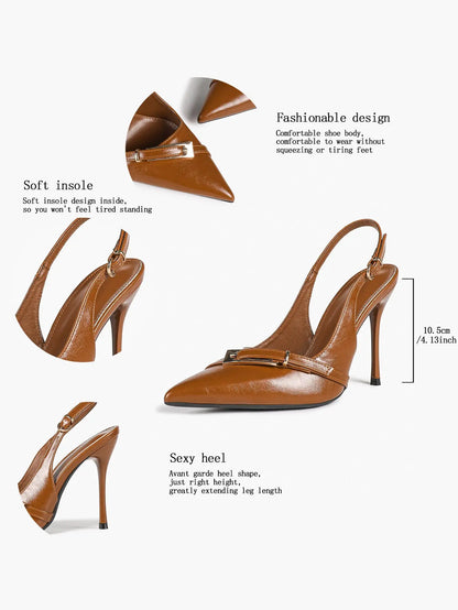 Chocolate-Brown Sculptural Stilettos: Gold-Chain Accents & Cloud-Like Soft Insole for Leg-Lengthening Glamour YISHIFAN