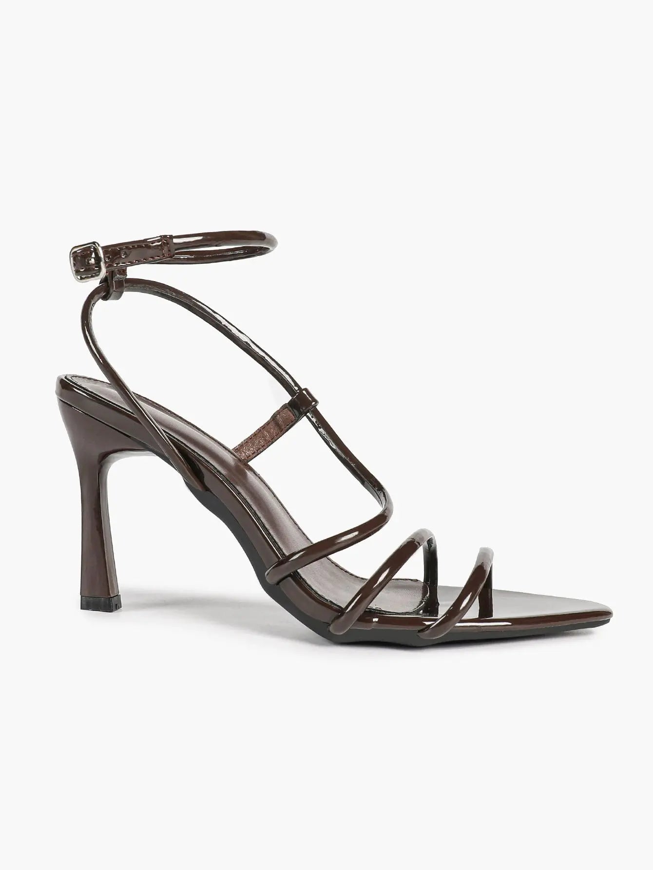 Cognac Multi-Strap Square Toe Stiletto Sandals – Women’s Tubular Toe Strap Ankle Strap Heels YISHIFAN