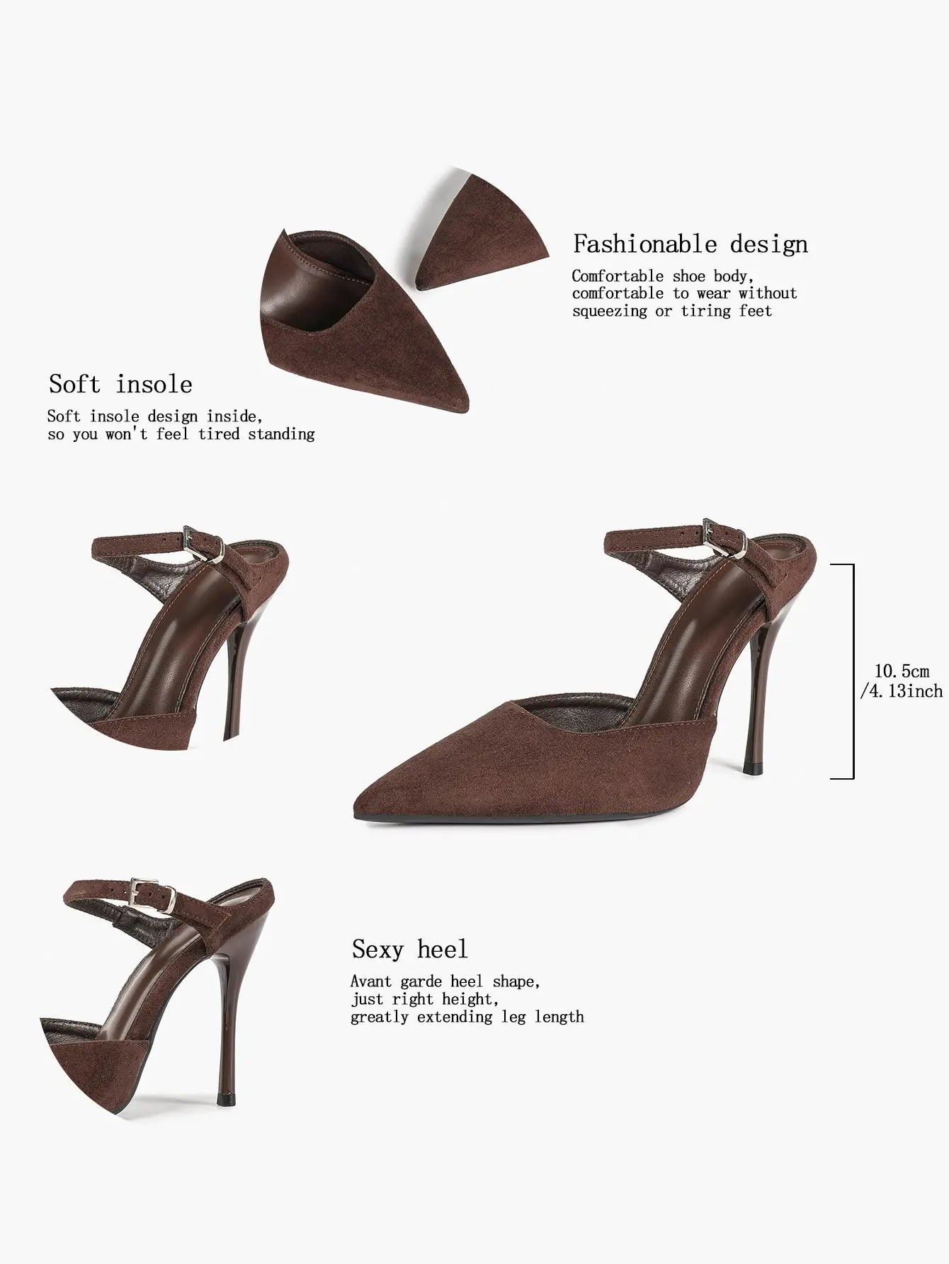 Women's Suede Pointed Toe D'Orsay Pumps Ankle Strap Stiletto High Heels with Buckle YISHIFAN