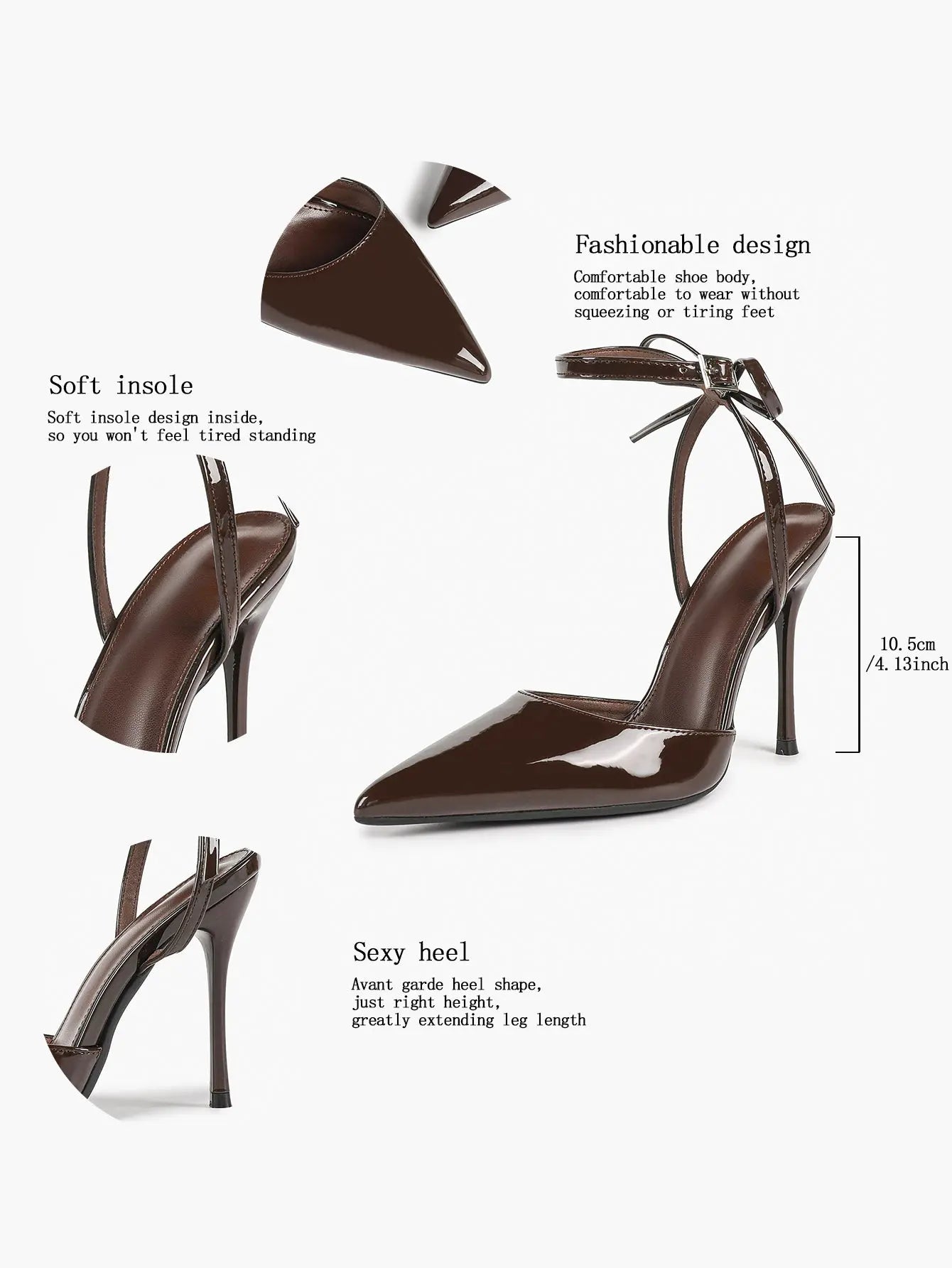 Black Patent D’Orsay Bow Ankle Strap Stiletto Heels – Women’s Pointed Toe High Heels YISHIFAN