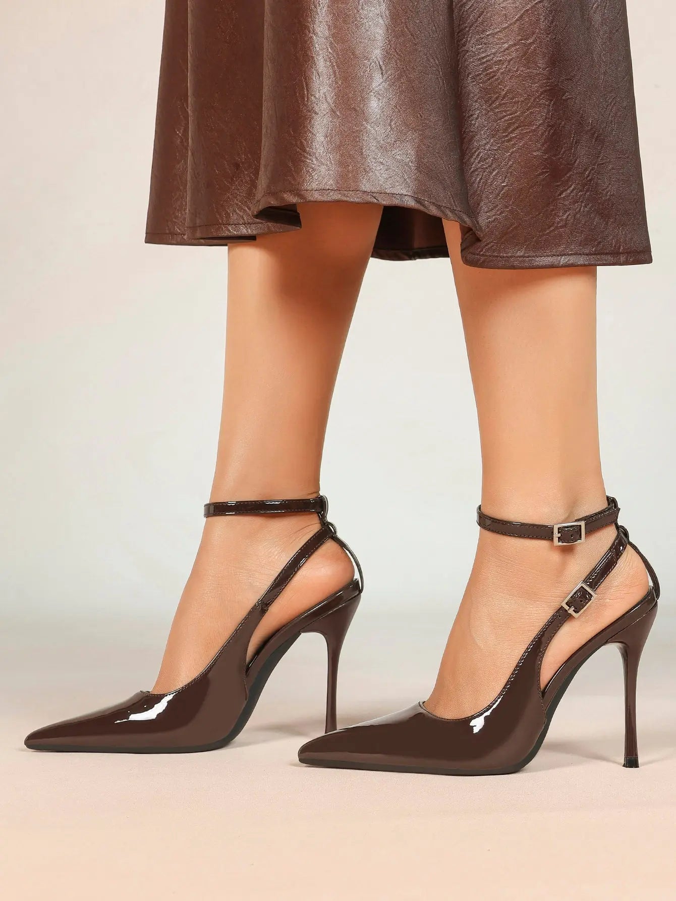 Ivory D’Orsay Double Strap Stiletto Heels – Women’s Pointed Toe Ankle Strap High Heels YISHIFAN