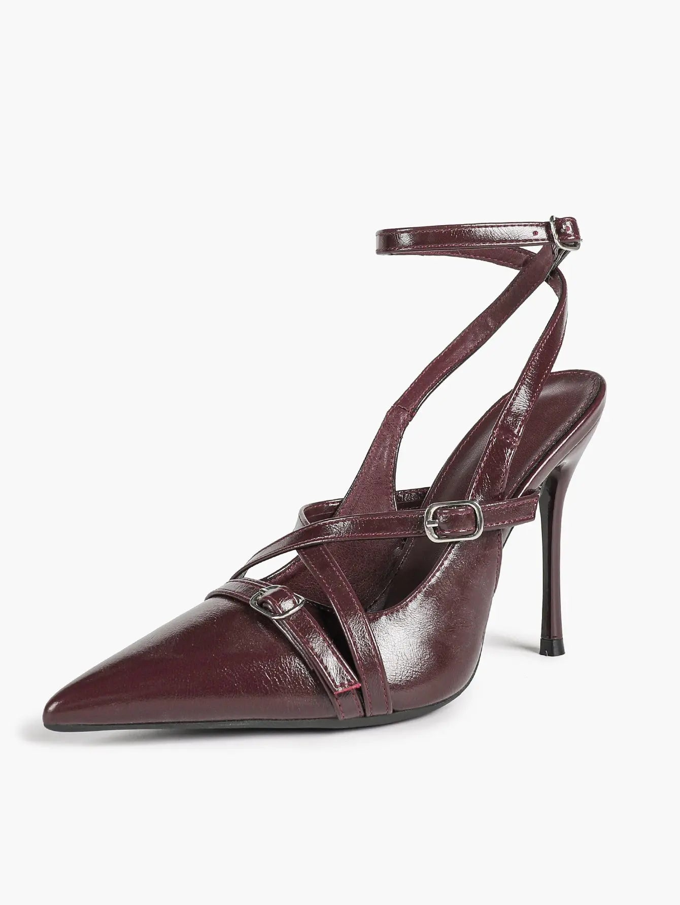 Women Pointed Toe Cross Strap Stiletto Heels Ankle Strap Buckle Dress Shoes Party Evening Sexy High Heels YISHIFAN