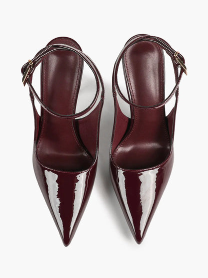 Wine Red Crinkle PU D’Orsay Ankle Strap Stiletto Slingback – Women’s Pointed Toe High Heels YISHIFAN