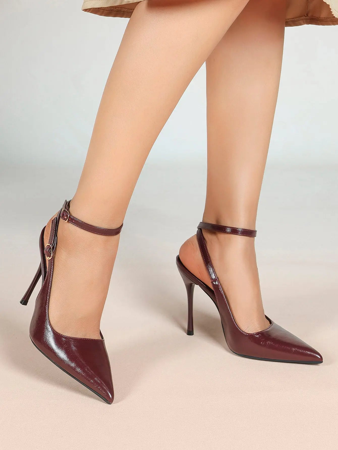 Women Pointed Toe Slingback Stiletto Heels Ankle Strap Dress Shoes Wedding Bridal Party Sexy High Heels YISHIFAN