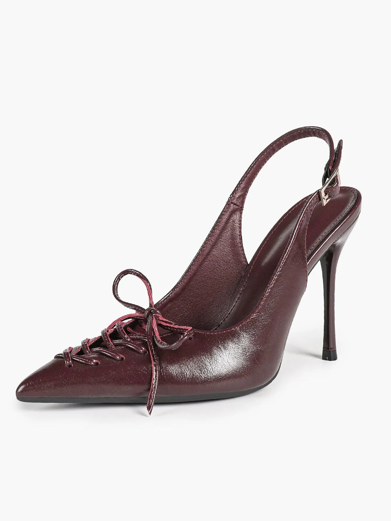 Cognac Lace-Up Oxford Pumps | 10.5cm Stiletto Heel, Chain Ankle Strap YISHIFAN