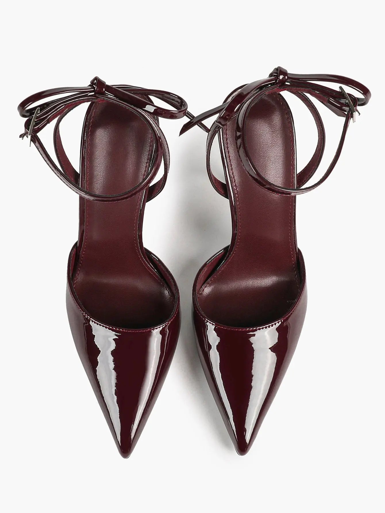 Black Patent D’Orsay Bow Ankle Strap Stiletto Heels – Women’s Pointed Toe High Heels YISHIFAN