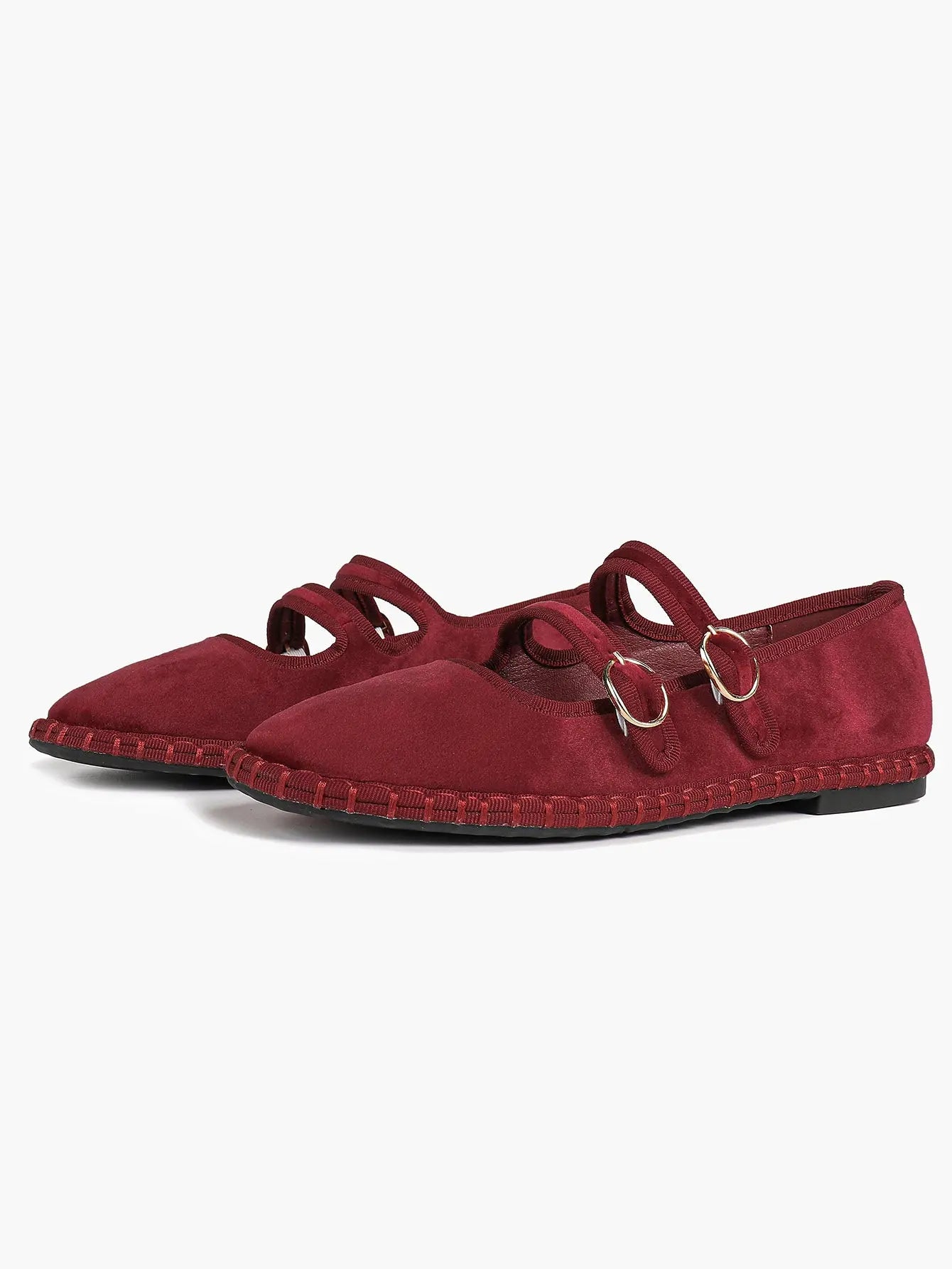 Women's Pink Suede Ballet Flats with Double Gold Buckle Cloud Comfort Insole for Casual Chic Everyday Shoes YISHIFAN