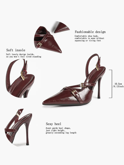 Slingback Pumps for Women Pointed Toe Cross Strap Stiletto Heels Buckle Dress Shoes Party Wedding YISHIFAN