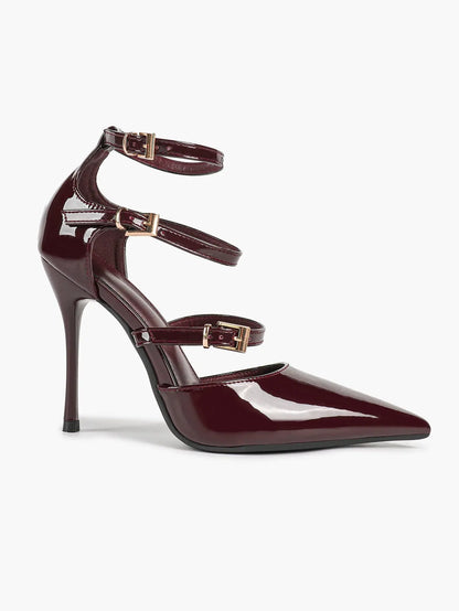 Cream Triple Ankle Strap Stiletto Pumps – Women’s Pointed Toe Cage Heel High Heels YISHIFAN